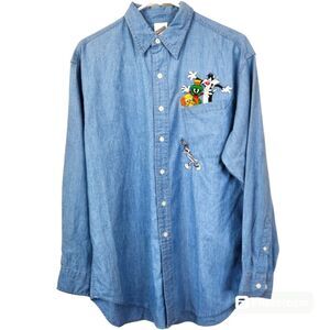 Vintage 1999 Warner Bros Studio Store LS Embroidered Characters Button Down Sm